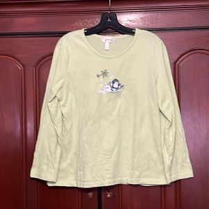 Bass Green Long Sleeve Skiing Snowman Shirt Size M